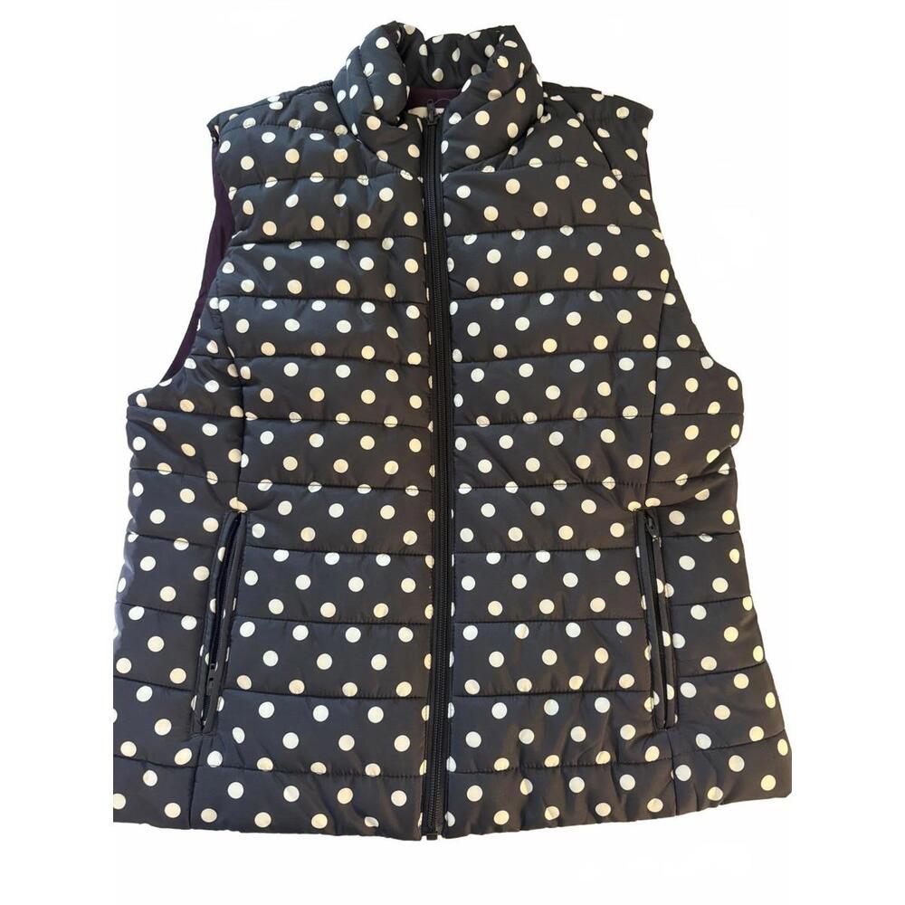LOFT NWT‎ Wms Sz M Puffer Vest Polka Dot Navy Blue/White Purple lining CabinCore